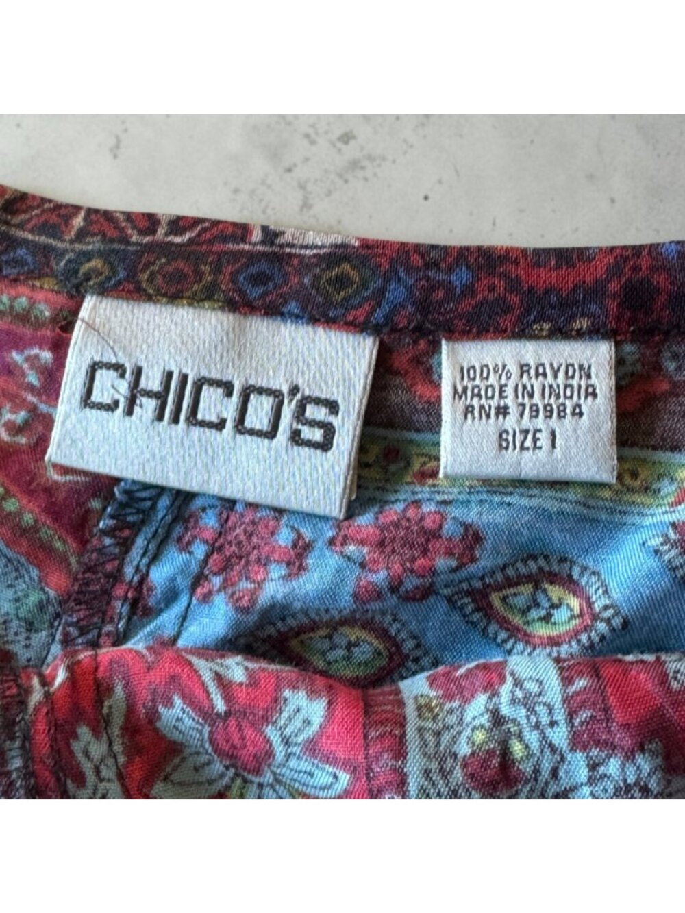 Chicos Boho A-Line Skirt Colorful Patchwork Rayon Side Zip Size 1 Made In India - Picture 3 of 11